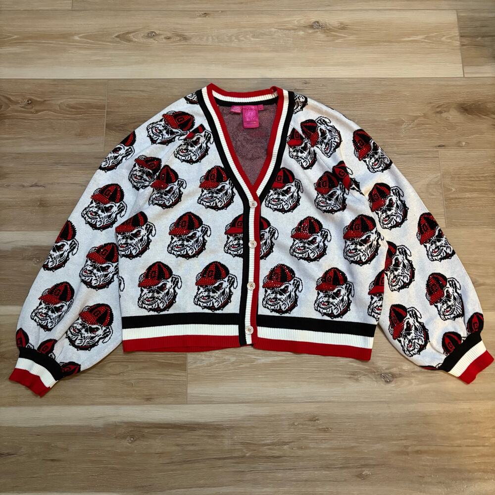 Queen of Sparkles Georgia Bulldogs Mascot Rhinestone Knit Cardigan M